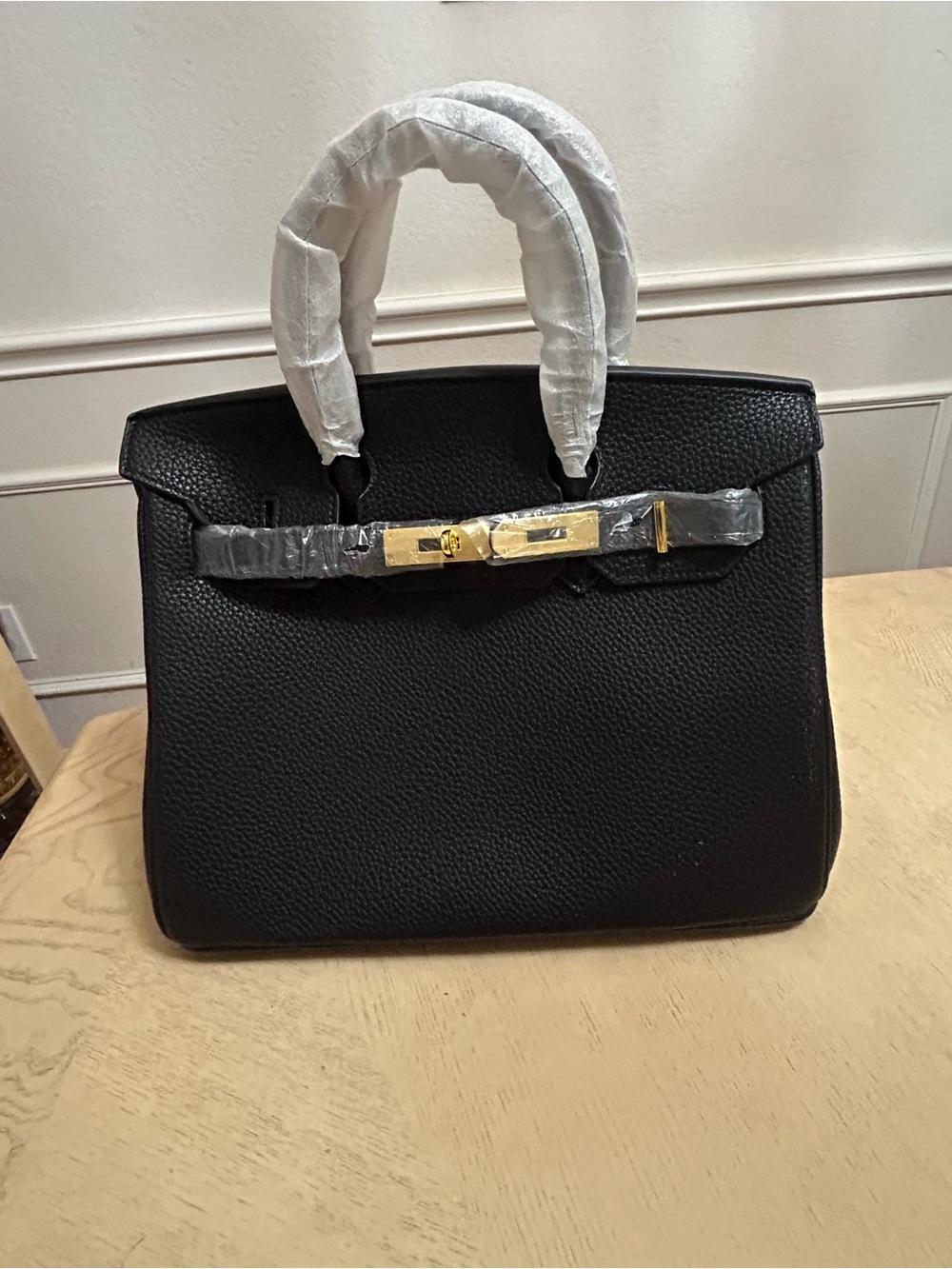 Black Vegan Leather Top-Handle Satchel with Gold Hardware